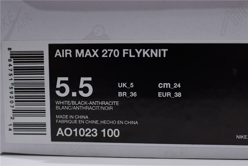 NIKE AIR MAX 270 FLYKNIT “WHITE/BLACK”  AO1023-100