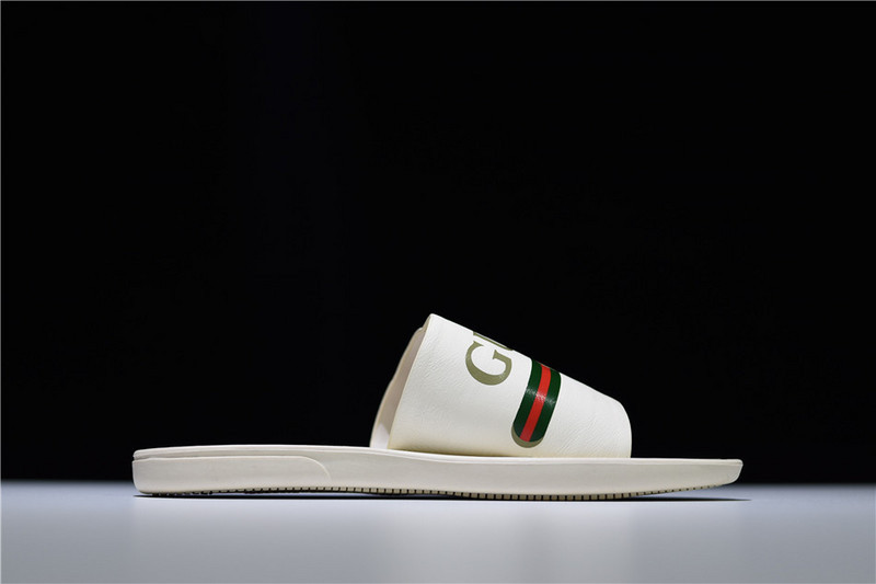 GC Leather SLIDE SANDAL WHITE WITH GG LOGO WOMENS 1K969E 3F7U F0090