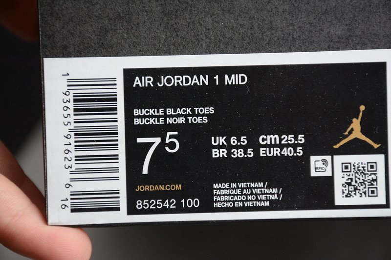Air Jordan 1 Mid  SE Union Black Toe 852542-100